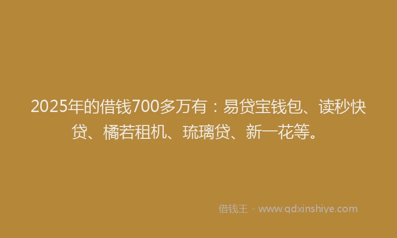 2025年的借钱700多万有：易贷宝钱包、读秒快贷、橘若租机、琉璃贷、新一花等。