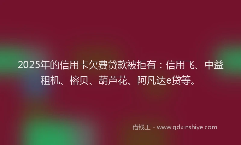 2025年的信用卡欠费贷款被拒有：信用飞、中益租机、榕贝、葫芦花、阿凡达e贷等。