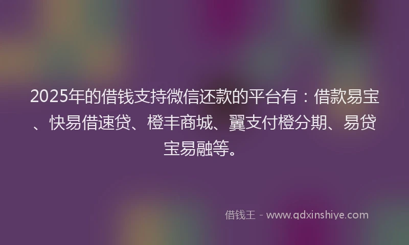 2025年的借钱支持微信还款的平台有：借款易宝、快易借速贷、橙丰商城、翼支付橙分期、易贷宝易融等。