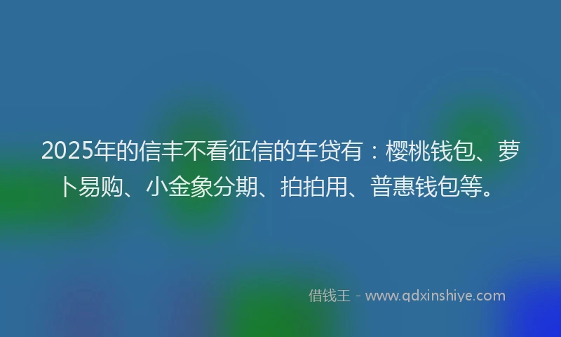 2025年的信丰不看征信的车贷有：樱桃钱包、萝卜易购、小金象分期、拍拍用、普惠钱包等。