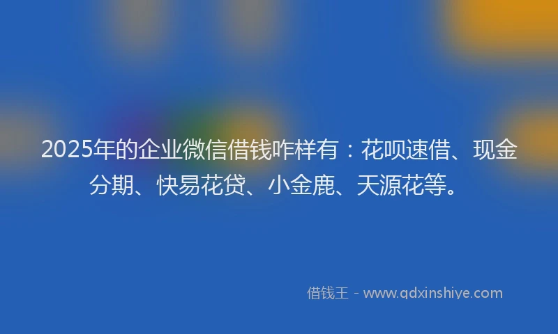 2025年的企业微信借钱咋样有：花呗速借、现金分期、快易花贷、小金鹿、天源花等。