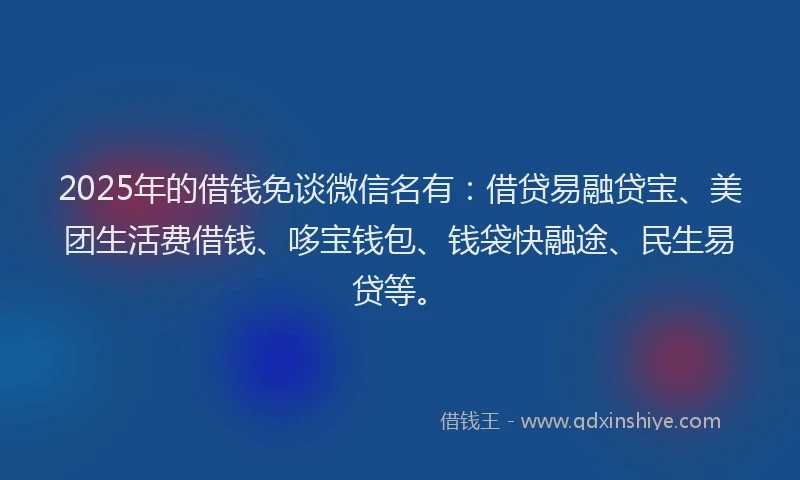 2025年的借钱免谈微信名有：借贷易融贷宝、美团生活费借钱、哆宝钱包、钱袋快融途、民生易贷等。