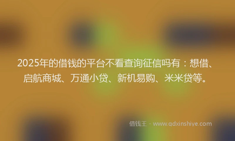2025年的借钱的平台不看查询征信吗有：想借、启航商城、万通小贷、新机易购、米米贷等。