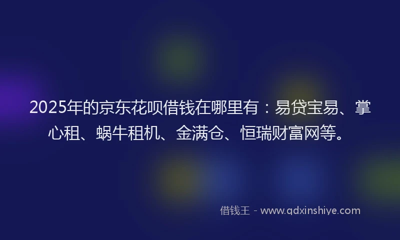 2025年的京东花呗借钱在哪里有：易贷宝易、掌心租、蜗牛租机、金满仓、恒瑞财富网等。