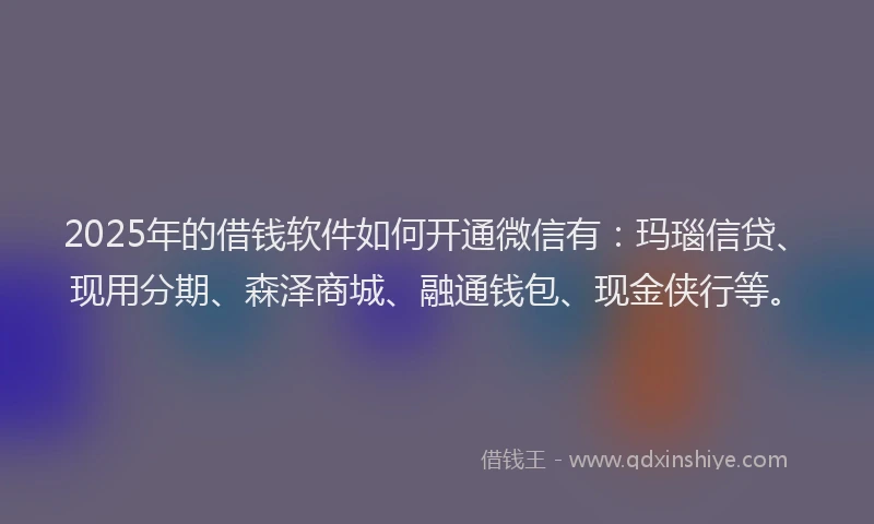 2025年的借钱软件如何开通微信有：玛瑙信贷、现用分期、森泽商城、融通钱包、现金侠行等。