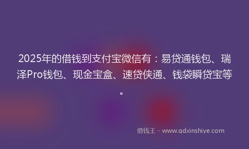 2025年的借钱到支付宝微信有：易贷通钱包、瑞泽Pro钱包、现金宝盒、速贷侠通、钱袋瞬贷宝等。
