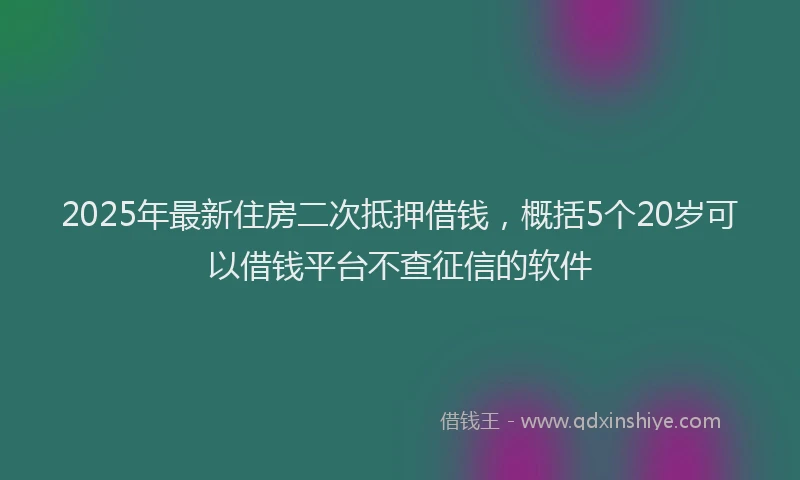 2025年最新住房二次抵押借钱，概括5个20岁可以借钱平台不查征信的软件