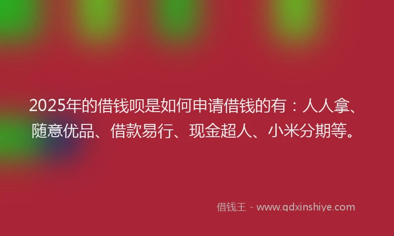 2025年的借钱呗是如何申请借钱的有：人人拿、随意优品、借款易行、现金超人、小米分期等。
