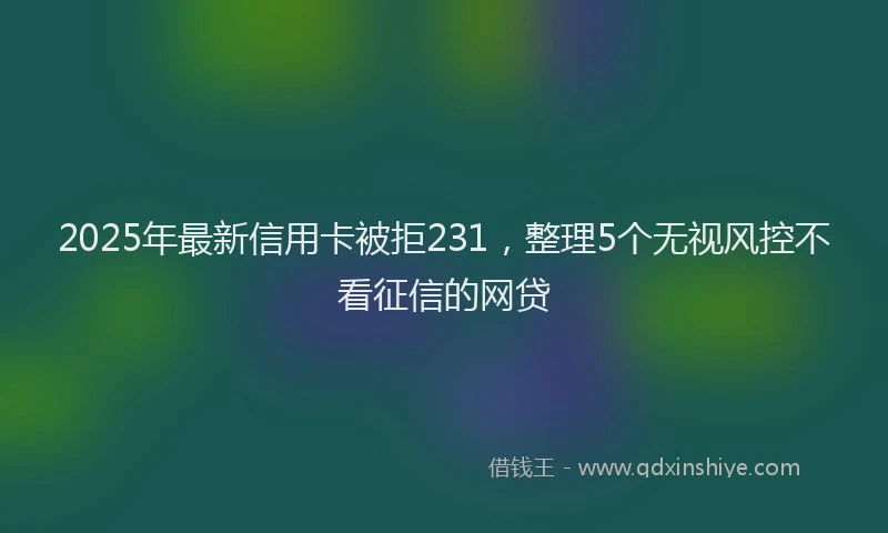 2025年最新信用卡被拒231，整理5个无视风控不看征信的网贷