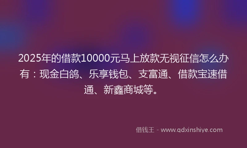 2025年的借款10000元马上放款无视征信怎么办有：现金白鸽、乐享钱包、支富通、借款宝速借通、新鑫商城等。