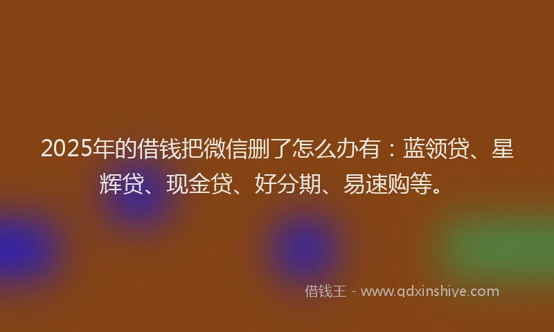 2025年的借钱把微信删了怎么办有：蓝领贷、星辉贷、现金贷、好分期、易速购等。