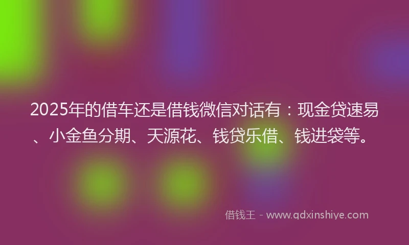 2025年的借车还是借钱微信对话有：现金贷速易、小金鱼分期、天源花、钱贷乐借、钱进袋等。