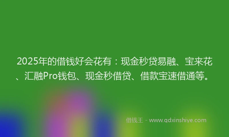 2025年的借钱好会花有：现金秒贷易融、宝来花、汇融Pro钱包、现金秒借贷、借款宝速借通等。