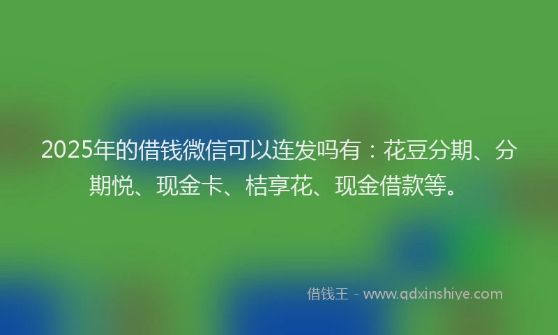 2025年的借钱微信可以连发吗有：花豆分期、分期悦、现金卡、桔享花、现金借款等。