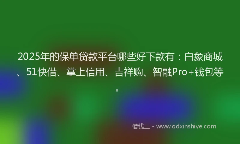 2025年的保单贷款平台哪些好下款有：白象商城、51快借、掌上信用、吉祥购、智融Pro+钱包等。