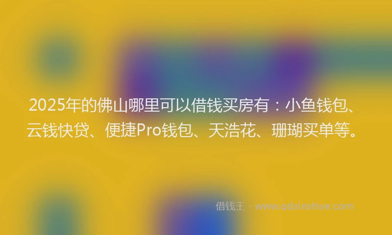 2025年的佛山哪里可以借钱买房有：小鱼钱包、云钱快贷、便捷Pro钱包、天浩花、珊瑚买单等。