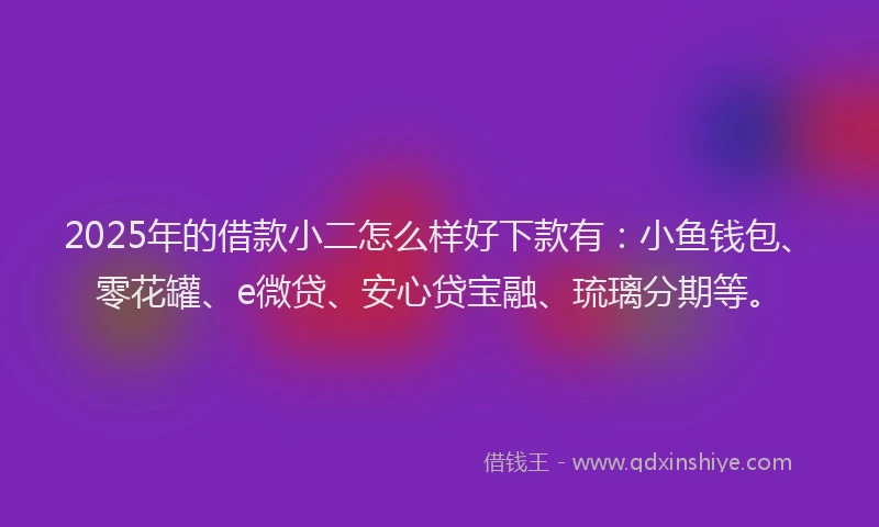 2025年的借款小二怎么样好下款有：小鱼钱包、零花罐、e微贷、安心贷宝融、琉璃分期等。