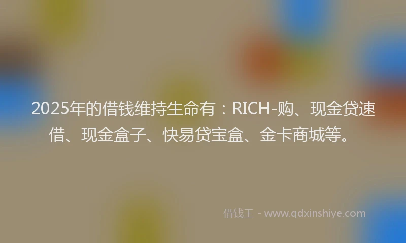 2025年的借钱维持生命有：RICH-购、现金贷速借、现金盒子、快易贷宝盒、金卡商城等。