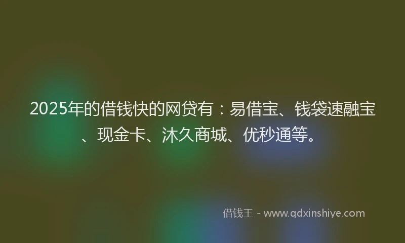 2025年的借钱快的网贷有：易借宝、钱袋速融宝、现金卡、沐久商城、优秒通等。