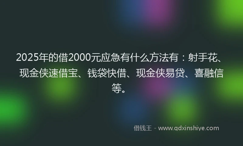 2025年的借2000元应急有什么方法有：射手花、现金侠速借宝、钱袋快借、现金侠易贷、喜融信等。