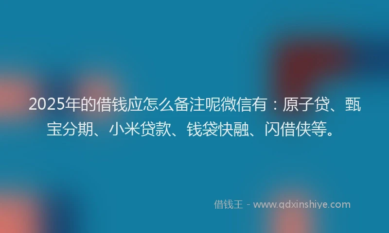 2025年的借钱应怎么备注呢微信有：原子贷、甄宝分期、小米贷款、钱袋快融、闪借侠等。