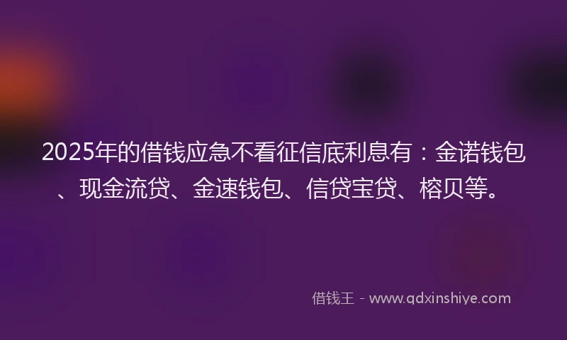 2025年的借钱应急不看征信底利息有：金诺钱包、现金流贷、金速钱包、信贷宝贷、榕贝等。