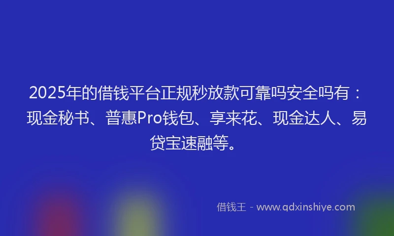 2025年的借钱平台正规秒放款可靠吗安全吗有：现金秘书、普惠Pro钱包、享来花、现金达人、易贷宝速融等。