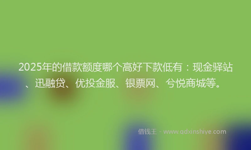 2025年的借款额度哪个高好下款低有：现金驿站、迅融贷、优投金服、银票网、兮悦商城等。