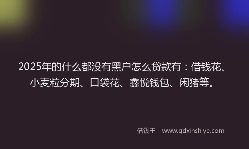 2025年的什么都没有黑户怎么贷款有：借钱花、小麦粒分期、口袋花、鑫悦钱包、闲猪等。