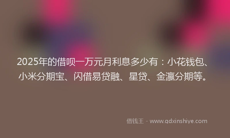 2025年的借呗一万元月利息多少有：小花钱包、小米分期宝、闪借易贷融、星贷、金瀛分期等。