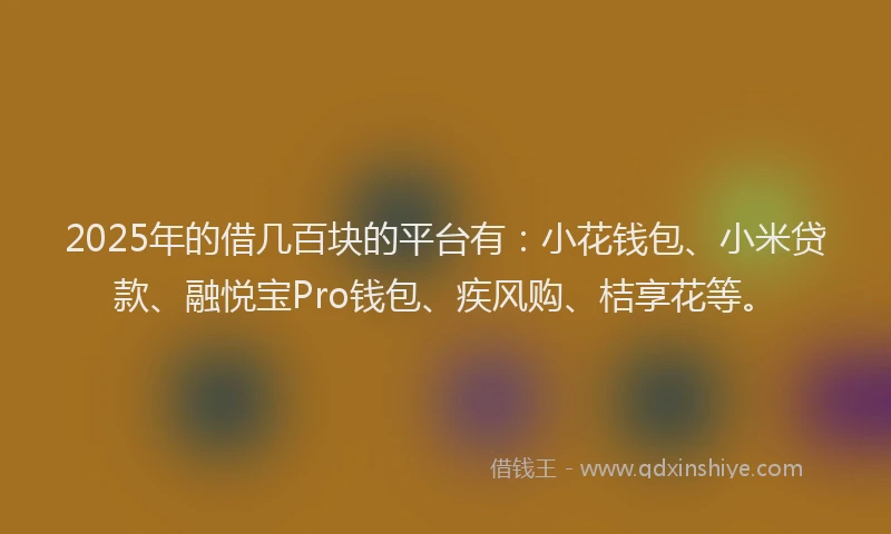 2025年的借几百块的平台有：小花钱包、小米贷款、融悦宝Pro钱包、疾风购、桔享花等。