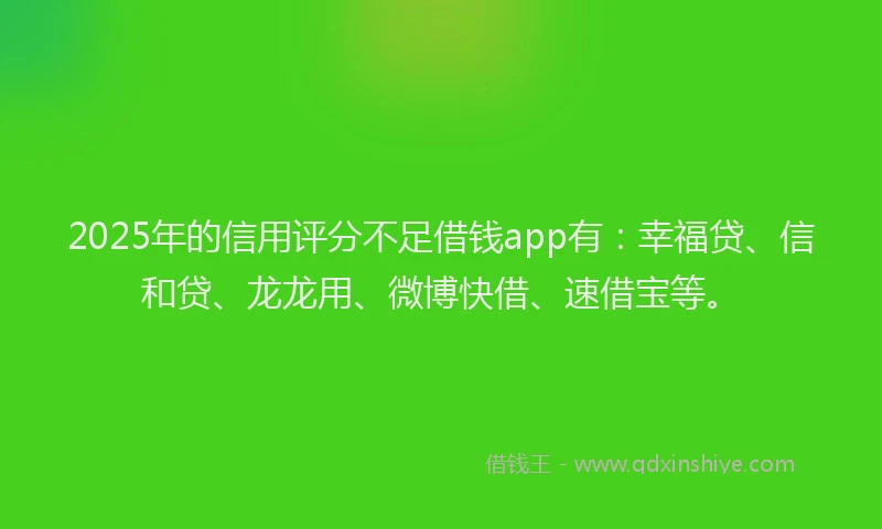 2025年的信用评分不足借钱app有：幸福贷、信和贷、龙龙用、微博快借、速借宝等。