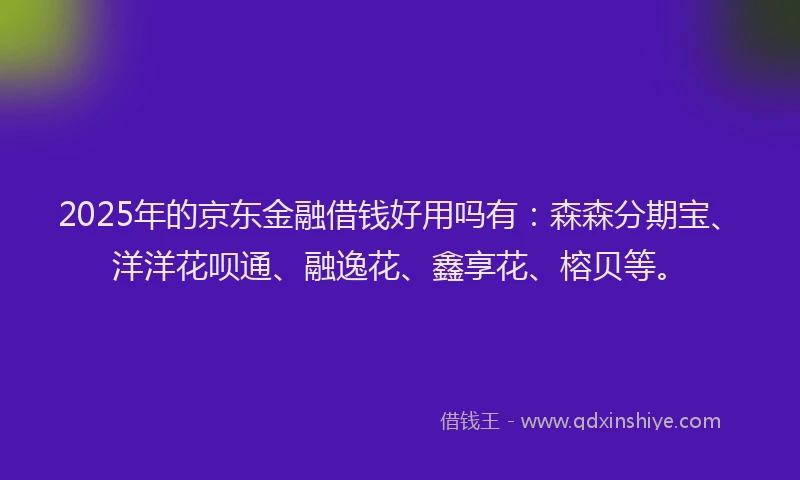 2025年的京东金融借钱好用吗有：森森分期宝、洋洋花呗通、融逸花、鑫享花、榕贝等。