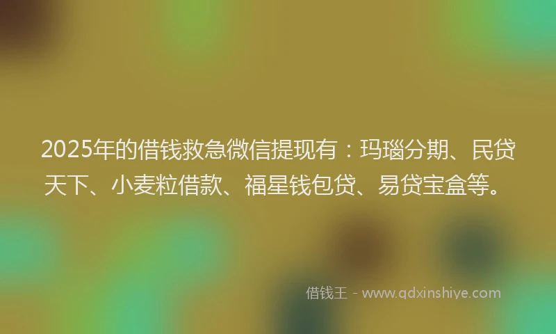2025年的借钱救急微信提现有：玛瑙分期、民贷天下、小麦粒借款、福星钱包贷、易贷宝盒等。