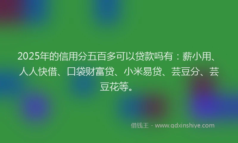 2025年的信用分五百多可以贷款吗有：薪小用、人人快借、口袋财富贷、小米易贷、芸豆分、芸豆花等。