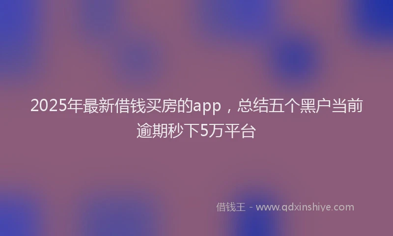 2025年最新借钱买房的app，总结五个黑户当前逾期秒下5万平台