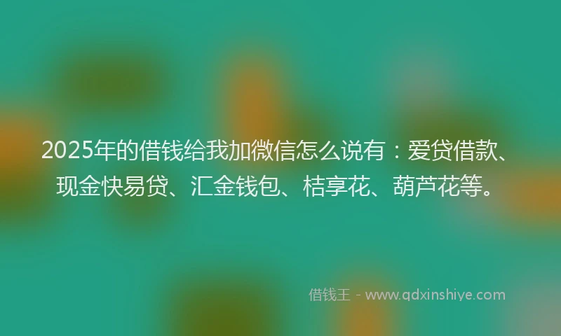 2025年的借钱给我加微信怎么说有：爱贷借款、现金快易贷、汇金钱包、桔享花、葫芦花等。