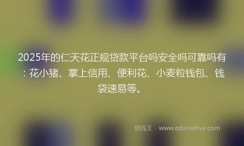 2025年的仁天花正规贷款平台吗安全吗可靠吗有：花小猪、掌上信用、便利花、小麦粒钱包、钱袋速易等。