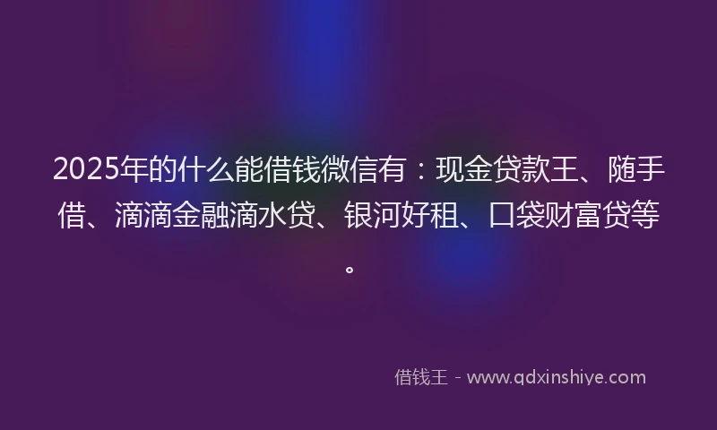 2025年的什么能借钱微信有：现金贷款王、随手借、滴滴金融滴水贷、银河好租、口袋财富贷等。