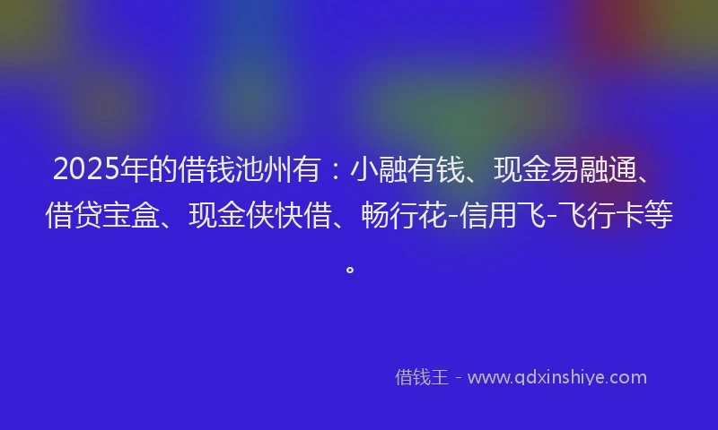 2025年的借钱池州有：小融有钱、现金易融通、借贷宝盒、现金侠快借、畅行花-信用飞-飞行卡等。