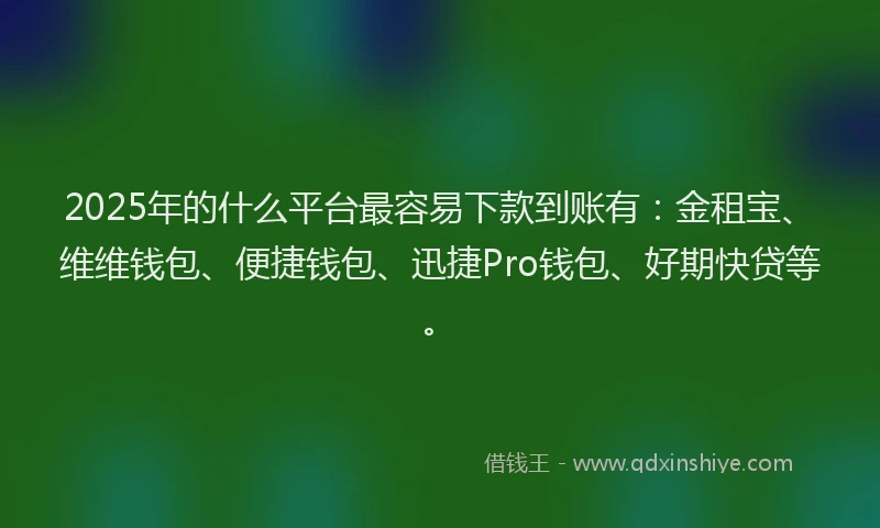 2025年的什么平台最容易下款到账有：金租宝、维维钱包、便捷钱包、迅捷Pro钱包、好期快贷等。