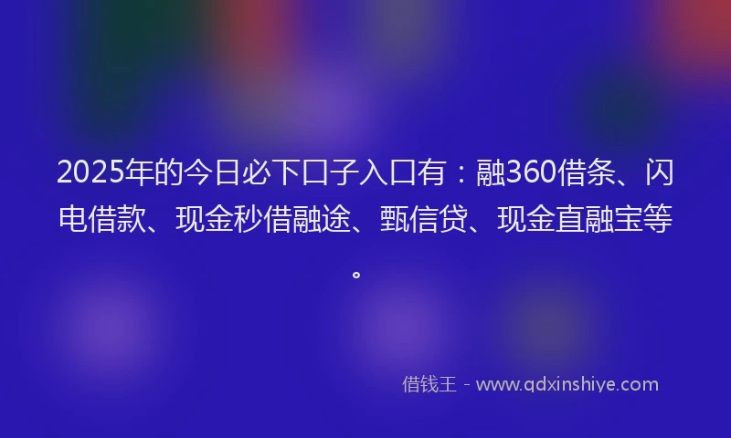 2025年的今日必下口子入口有：融360借条、闪电借款、现金秒借融途、甄信贷、现金直融宝等。