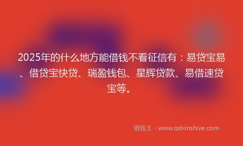 2025年的什么地方能借钱不看征信有：易贷宝易、借贷宝快贷、瑞盈钱包、星辉贷款、易借速贷宝等。