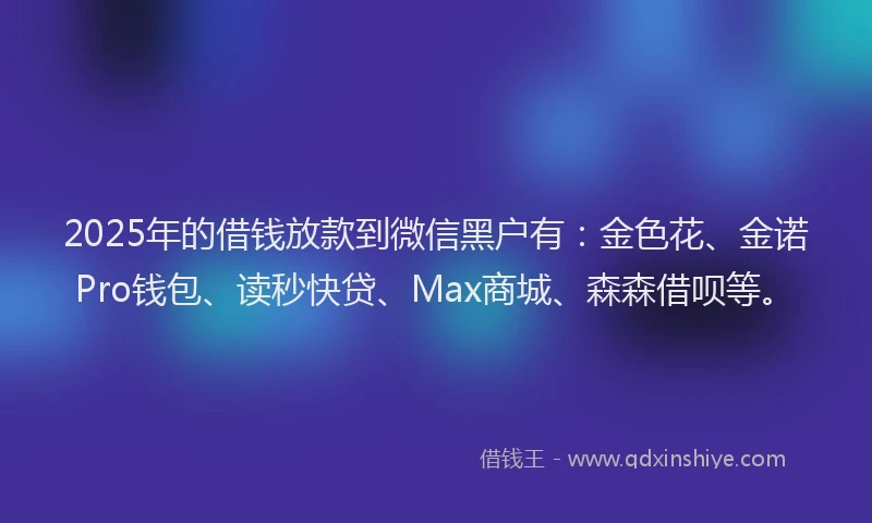 2025年的借钱放款到微信黑户有：金色花、金诺Pro钱包、读秒快贷、Max商城、森森借呗等。