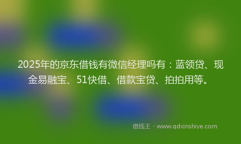 2025年的京东借钱有微信经理吗有：蓝领贷、现金易融宝、51快借、借款宝贷、拍拍用等。