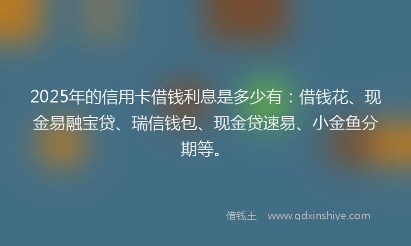 2025年的信用卡借钱利息是多少有：借钱花、现金易融宝贷、瑞信钱包、现金贷速易、小金鱼分期等。