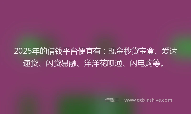 2025年的借钱平台便宜有：现金秒贷宝盒、爱达速贷、闪贷易融、洋洋花呗通、闪电购等。