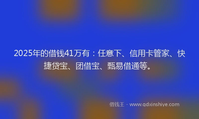 2025年的借钱41万有：任意下、信用卡管家、快捷贷宝、团借宝、甄易借通等。