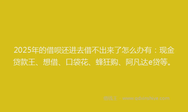 2025年的借呗还进去借不出来了怎么办有：现金贷款王、想借、口袋花、蜂狂购、阿凡达e贷等。