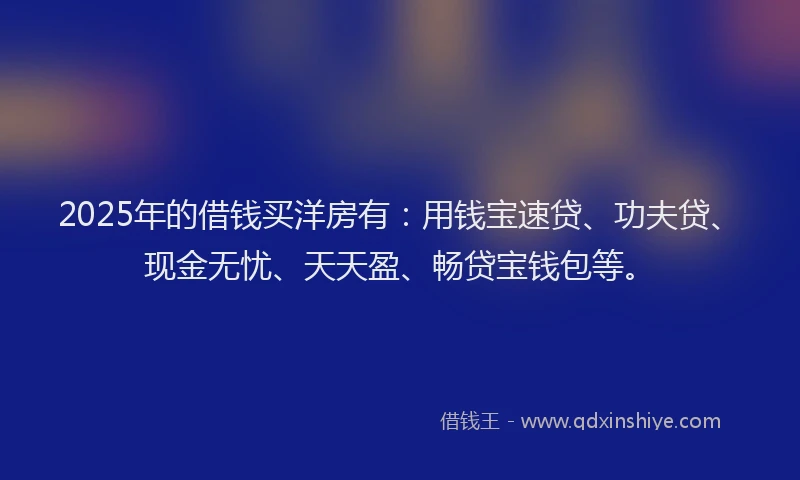 2025年的借钱买洋房有：用钱宝速贷、功夫贷、现金无忧、天天盈、畅贷宝钱包等。